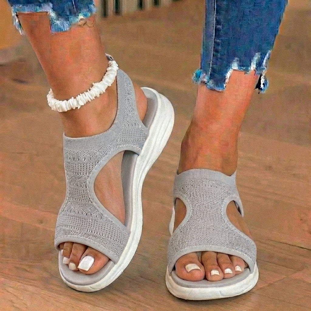 Orthopädische Strick-Sport-Sandalen - elastischer Knöchelriemen und Plateau-Keil