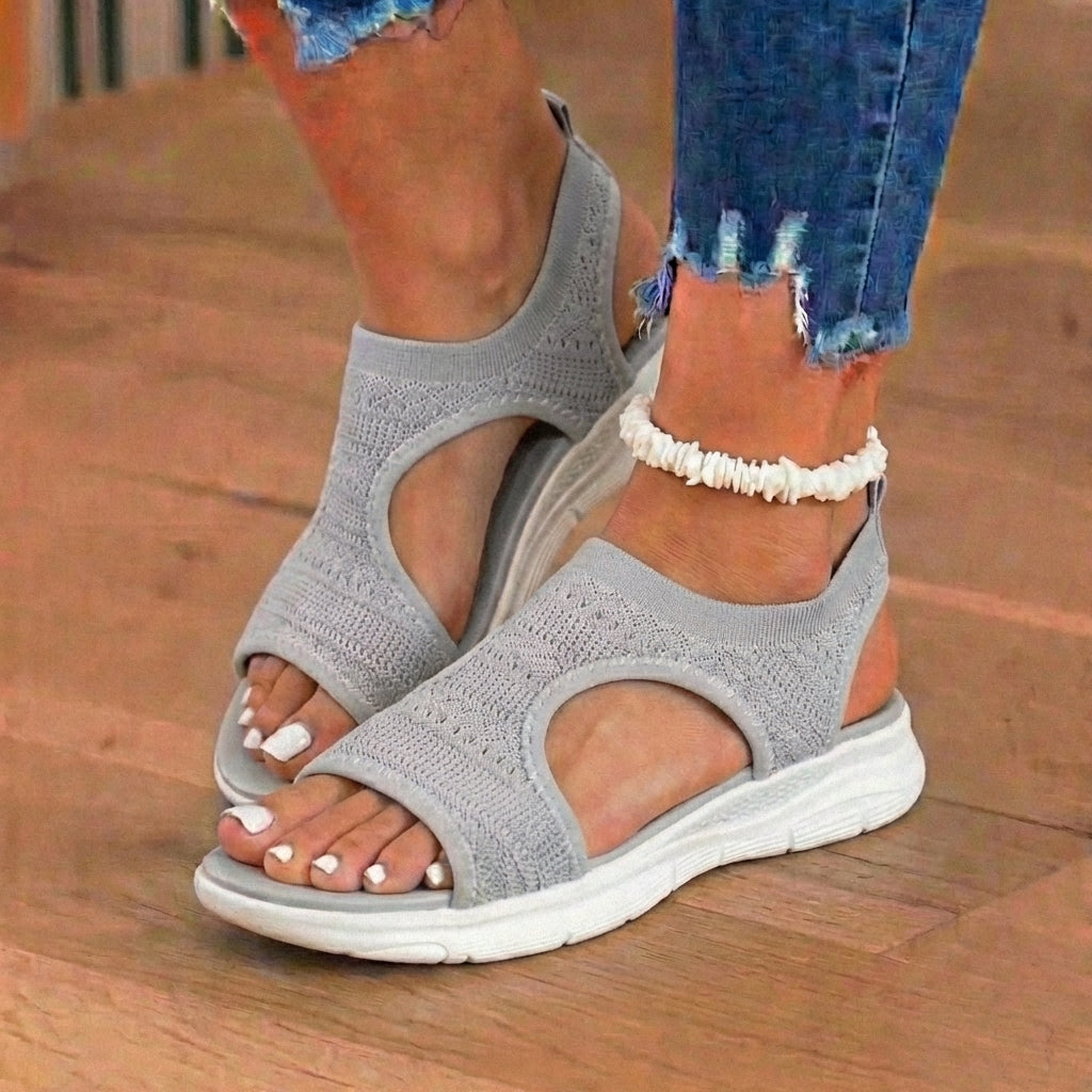Orthopädische Strick-Sport-Sandalen - elastischer Knöchelriemen und Plateau-Keil