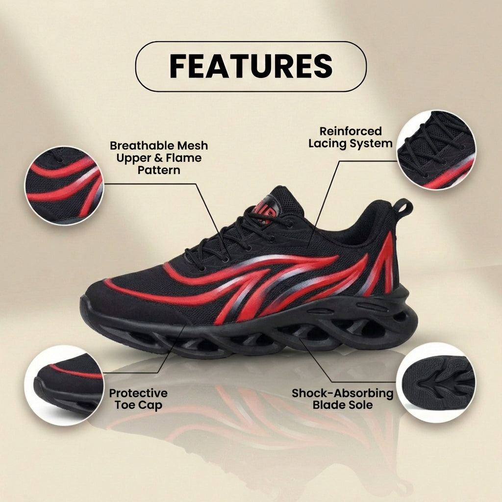 Orthopädische Mesh-Athletic-Sneaker - Flammen-Muster und Blade-Sohle