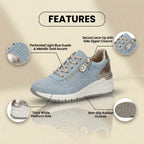 Orthopädische Wildleder-Plateau-Sneaker - perforiertes Design und metallischer Fersenzähler