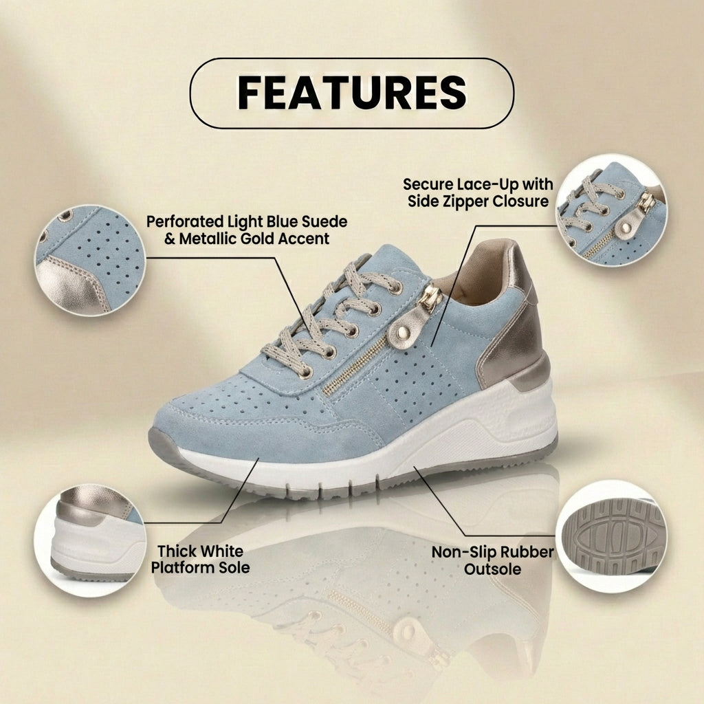 Orthopädische Wildleder-Plateau-Sneaker - perforiertes Design und metallischer Fersenzähler