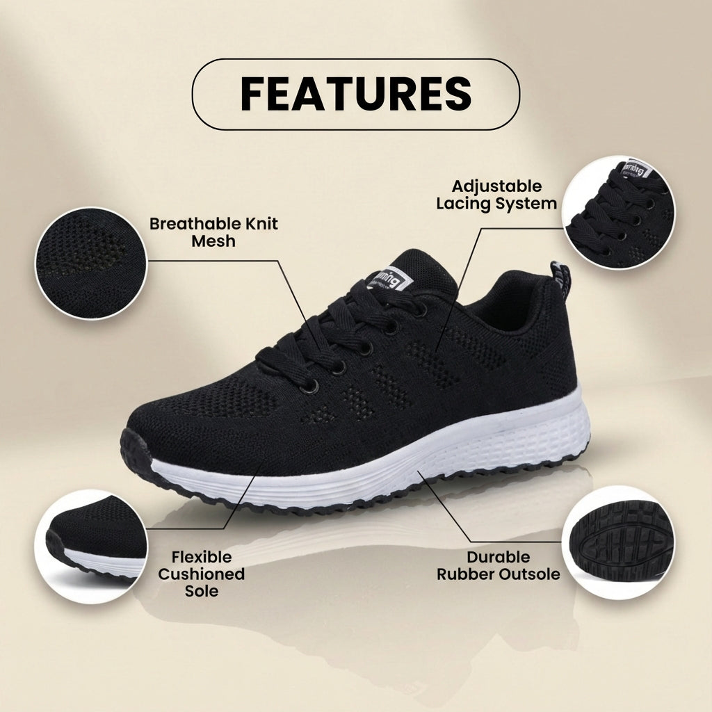 Orthopädische Mesh-Lauf-Sneaker - atmungsaktives Strickmuster und Kontrastbesatz