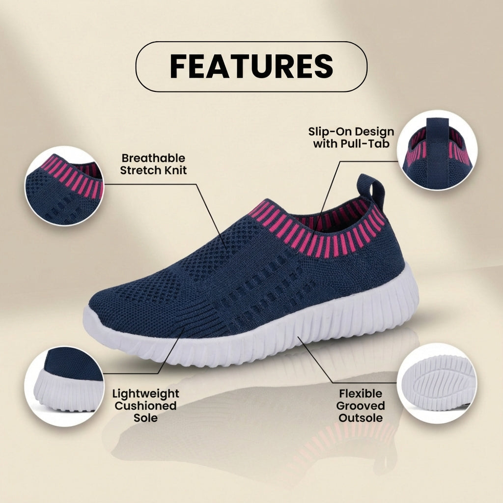 Orthopädische Strick-Slip-On-Sneaker - geripptes Kragen-Design und atmungsaktives Mesh-Oberteil