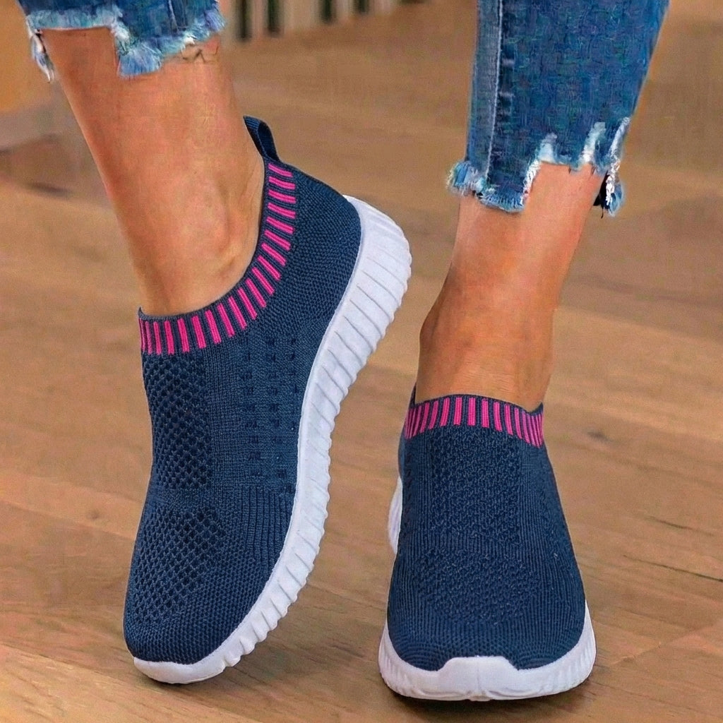 Orthopädische Strick-Slip-On-Sneaker - geripptes Kragen-Design und atmungsaktives Mesh-Oberteil