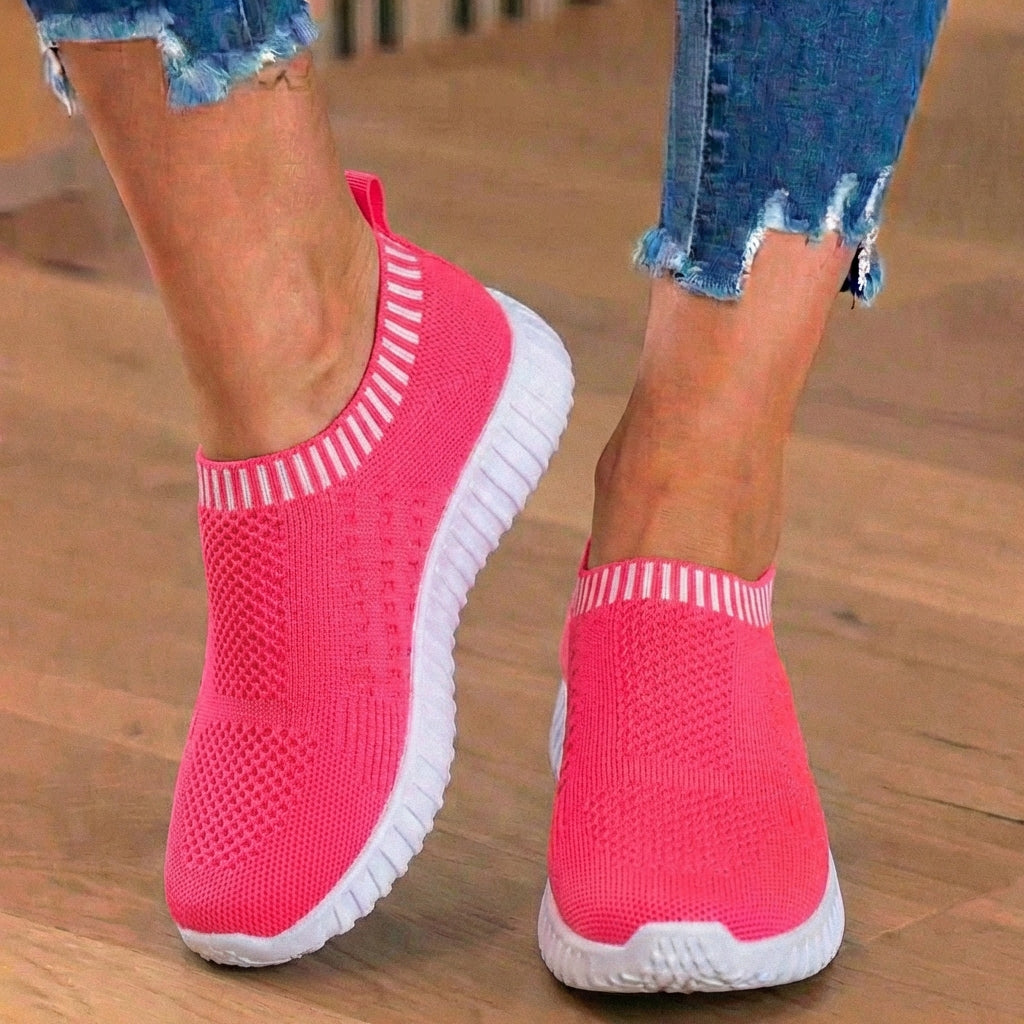 Orthopädische Strick-Slip-On-Sneaker - geripptes Kragen-Design und atmungsaktives Mesh-Oberteil