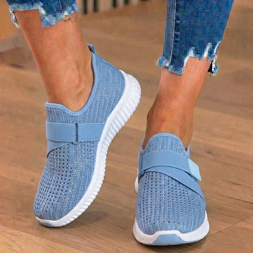 Orthopädische Strick-Slip-On-Sneaker - mit Strass besetzt und verstellbarer Riemen