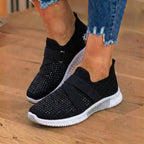 Orthopädische Strick-Slip-On-Sneaker - mit Strass besetzt und verstellbarer Riemen