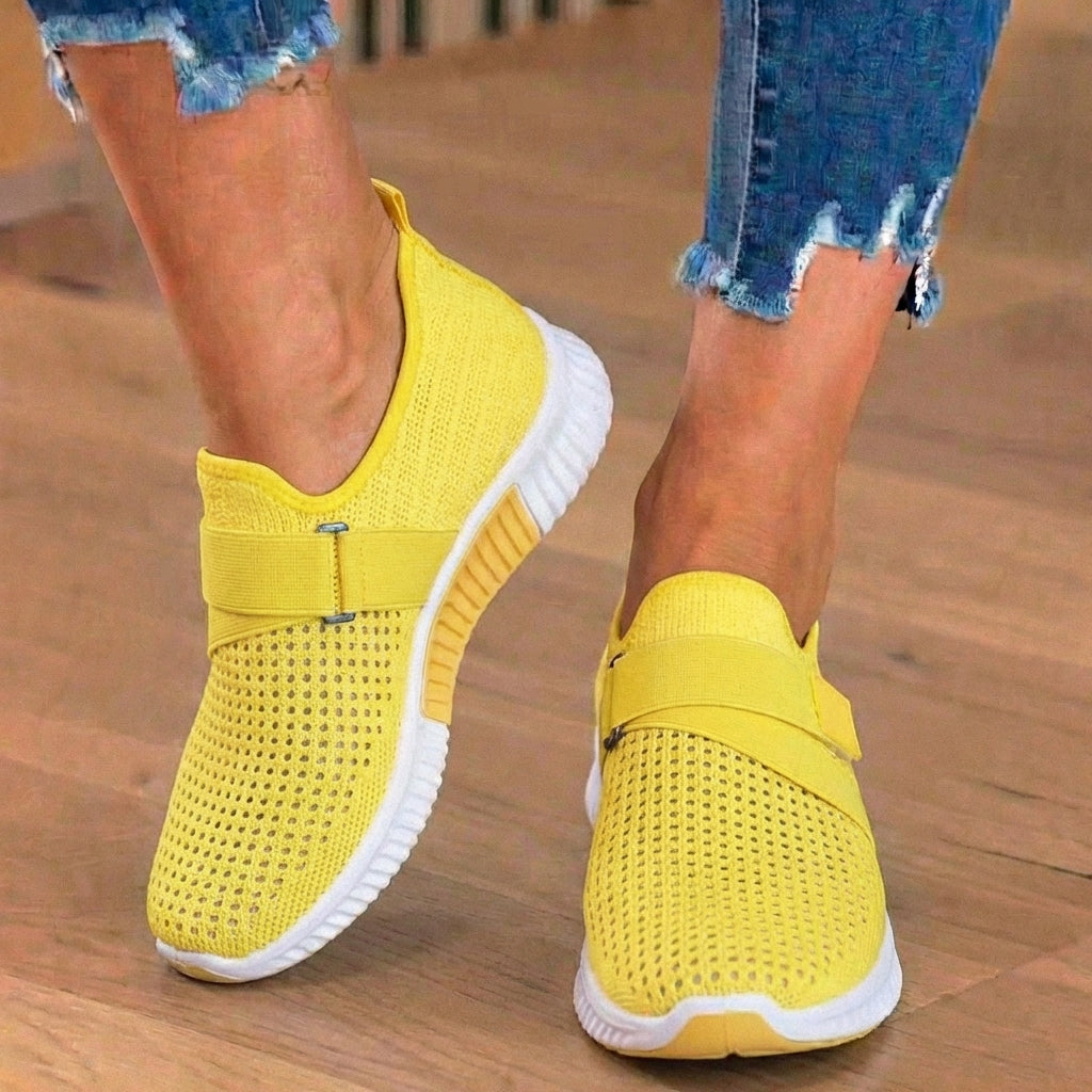 Orthopädische Strick-Slip-On-Sneaker - mit Strass besetzt und verstellbarer Riemen