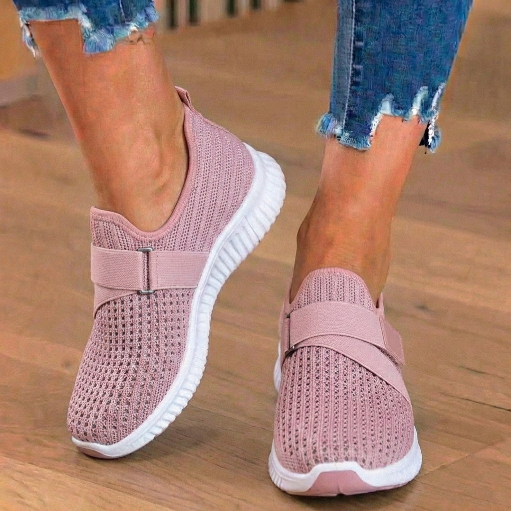 Orthopädische Strick-Slip-On-Sneaker - mit Strass besetzt und verstellbarer Riemen