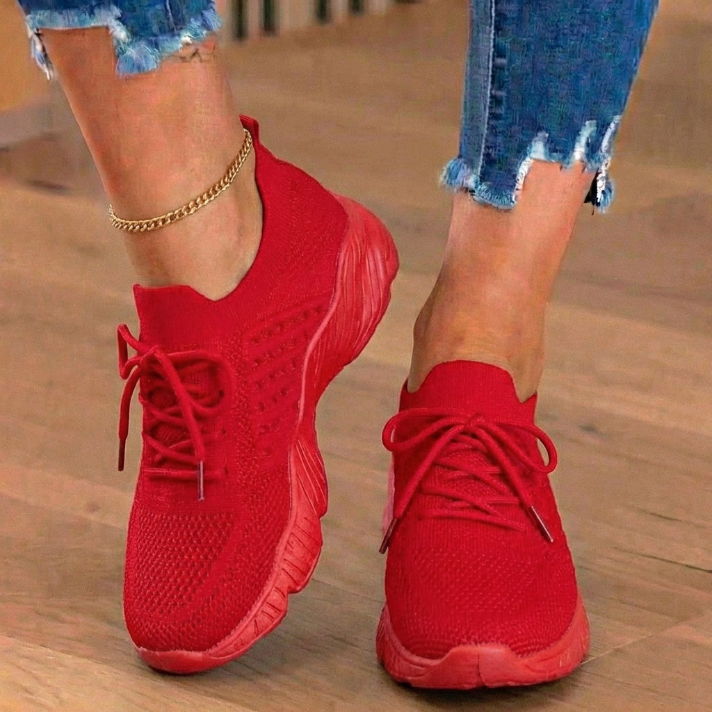 Orthopädische Strick-High-Top-Sneaker - Schnürverschluss und Sockenpassform-Kragen