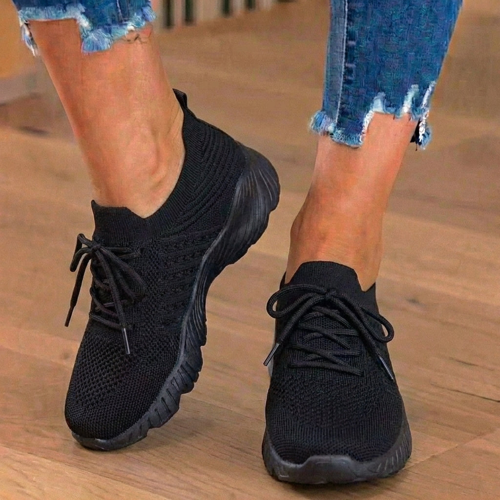 Orthopädische Strick-High-Top-Sneaker - Schnürverschluss und Sockenpassform-Kragen