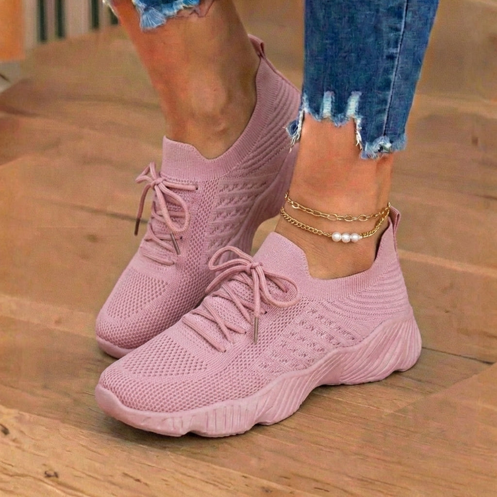 Orthopädische Strick-High-Top-Sneaker - Schnürverschluss und Sockenpassform-Kragen