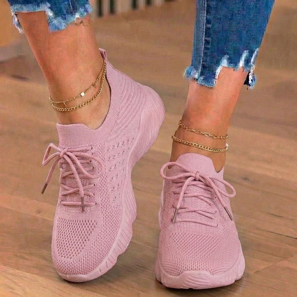 Orthopädische Strick-High-Top-Sneaker - Schnürverschluss und Sockenpassform-Kragen
