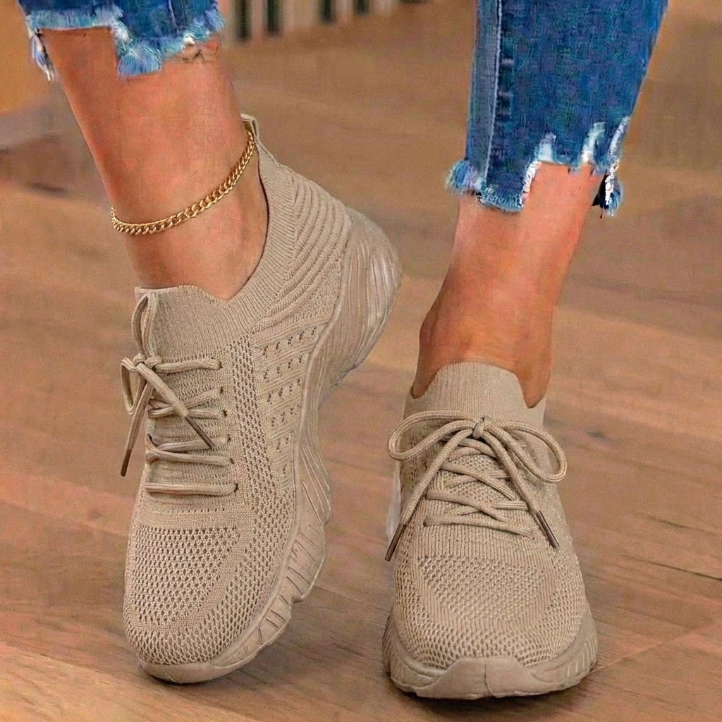 Orthopädische Strick-High-Top-Sneaker - Schnürverschluss und Sockenpassform-Kragen