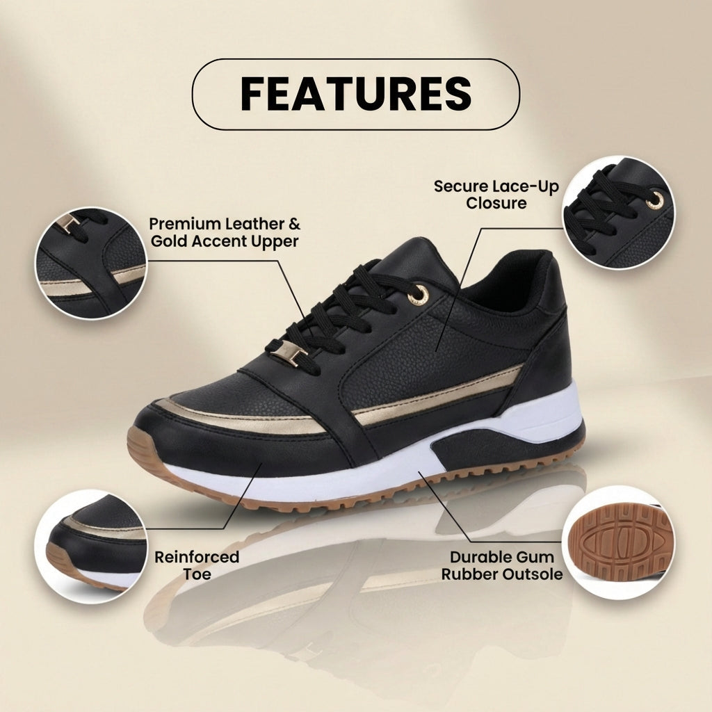 Orthopädische Leder-Athletic-Sneaker - metallischer Streifen-Akzent und perforierte Details