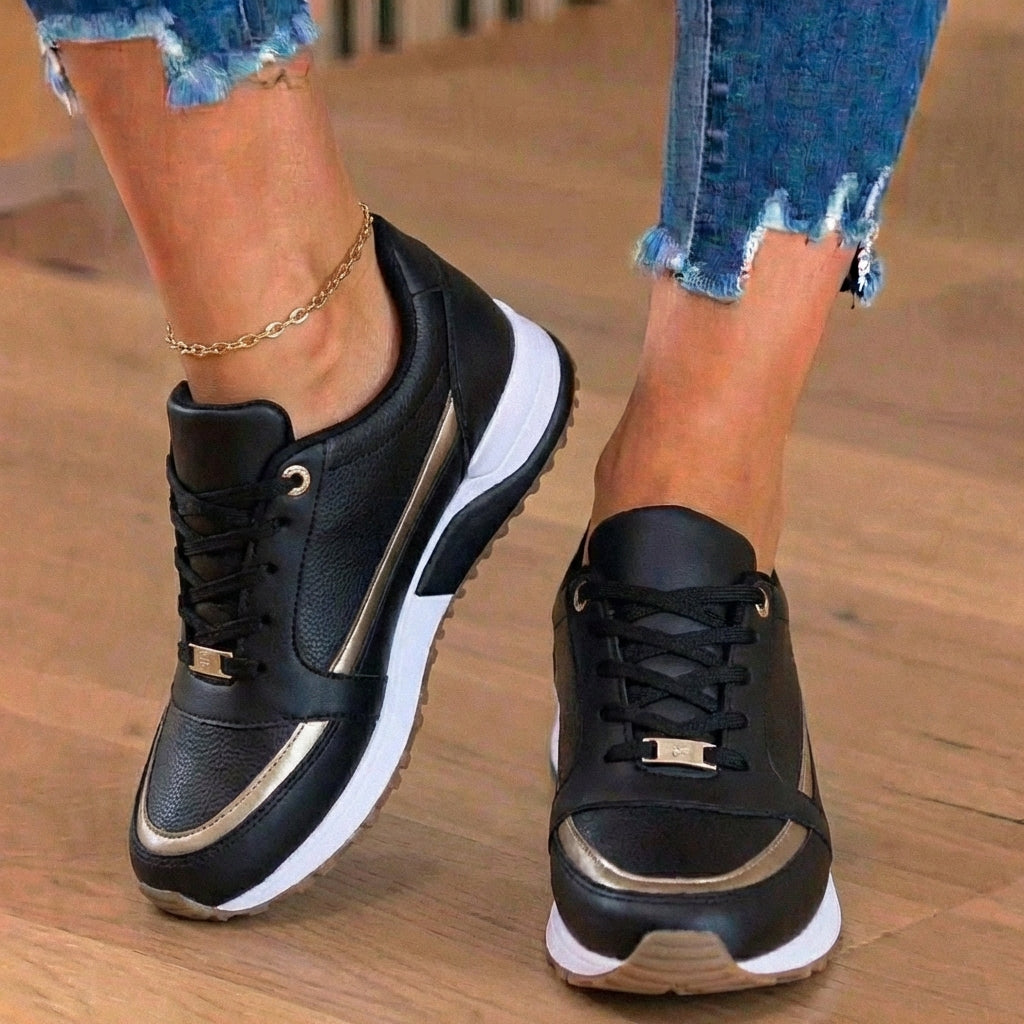 Orthopädische Leder-Athletic-Sneaker - metallischer Streifen-Akzent und perforierte Details