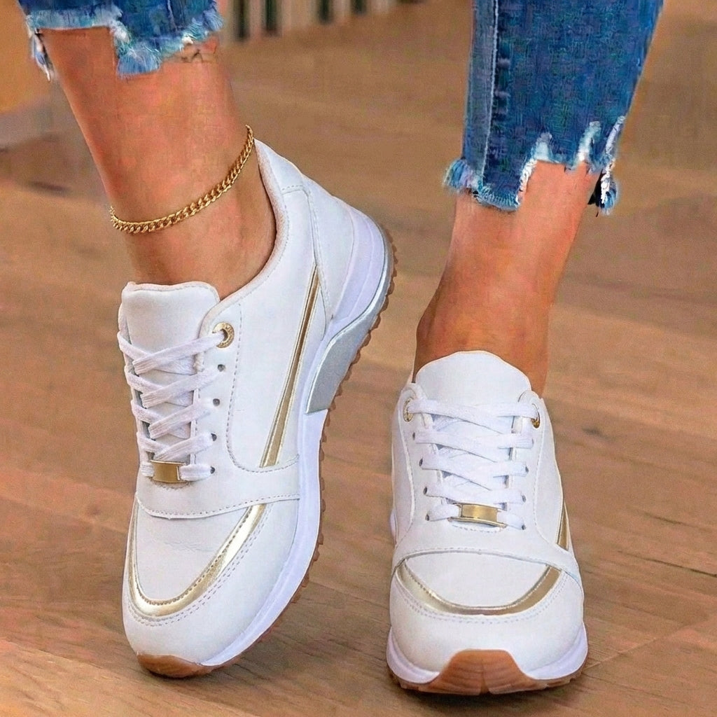 Orthopädische Leder-Athletic-Sneaker - metallischer Streifen-Akzent und perforierte Details