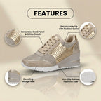 Orthopädische Leder-Keilabsatz-Sneaker - mit Glitter besetzt und perforierte Paneele