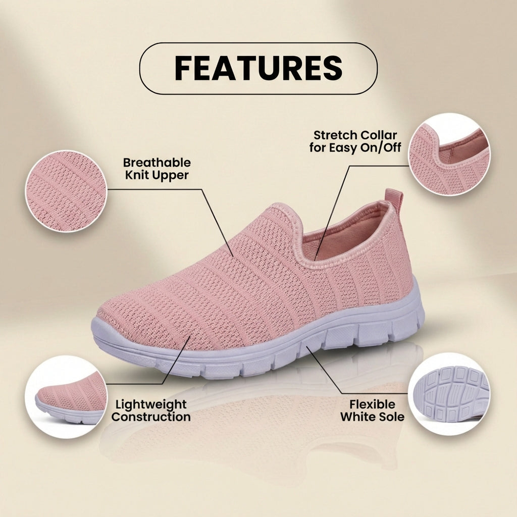 Orthopädische Strick-Slip-On-Sneaker - gestreiftes strukturiertes Design und schnürsenkellose Bequemlichkeit
