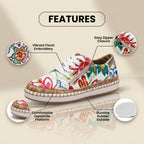 Orthopädische Canvas-Espadrille-Sneaker - bestickte Blumenmuster und Kork-Trim-Detail