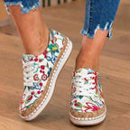 Orthopädische Canvas-Espadrille-Sneaker - bestickte Blumenmuster und Kork-Trim-Detail