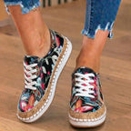 Orthopädische Canvas-Espadrille-Sneaker - bestickte Blumenmuster und Kork-Trim-Detail
