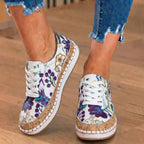 Orthopädische Canvas-Espadrille-Sneaker - bestickte Blumenmuster und Kork-Trim-Detail