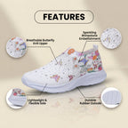 Orthopädische Strick-Slip-On-Sneaker - Schmetterings- und Blumendruck und Kristall-Verzierungen