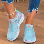 Orthopädische Strick-Slip-On-Sneaker - Schmetterings- und Blumendruck und Kristall-Verzierungen