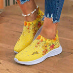 Orthopädische Strick-Slip-On-Sneaker - Schmetterings- und Blumendruck und Kristall-Verzierungen