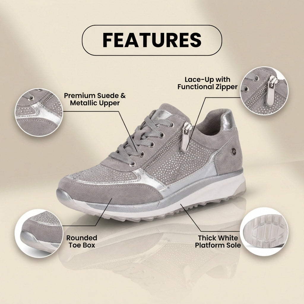 Orthopädische Wildleder-Keilabsatz-Sneaker - mit Strass besetztes Design und versteckter Höhenboost