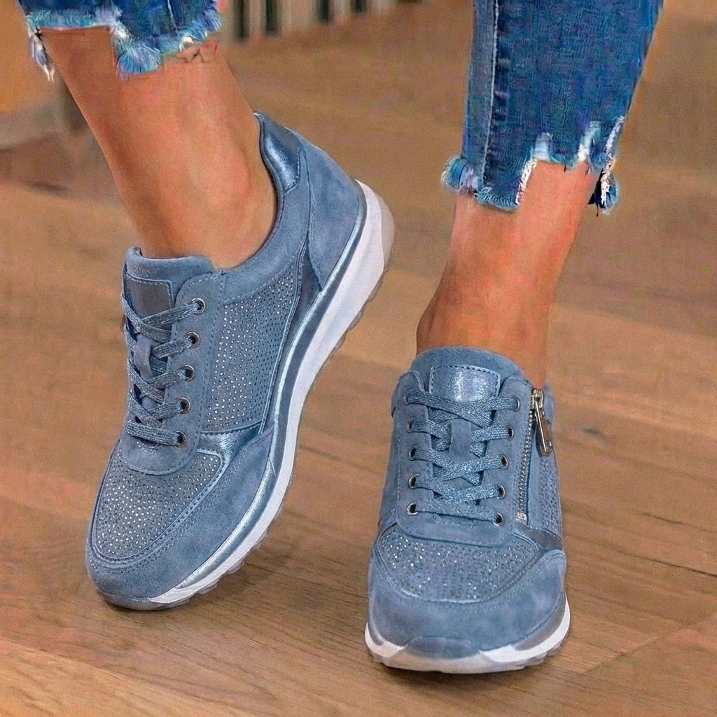 Orthopädische Wildleder-Keilabsatz-Sneaker - mit Strass besetztes Design und versteckter Höhenboost
