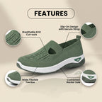 Orthopädische Strick-Slip-On-Keilabsatz-Sneaker - ausgeschnittenes Tropfen-Design und Rocker-Sohle
