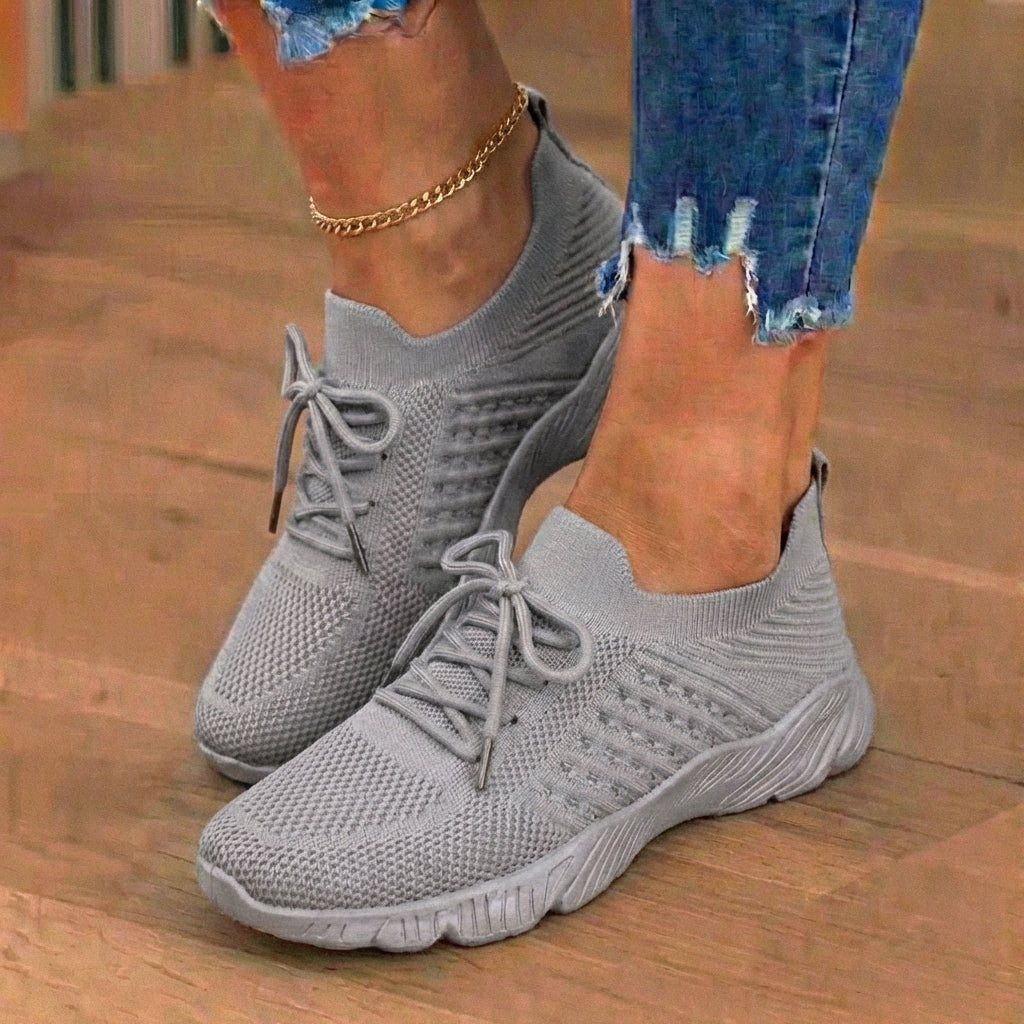 Orthopädische Strick-High-Top-Sneaker - Schnürverschluss und Sockenpassform-Kragen