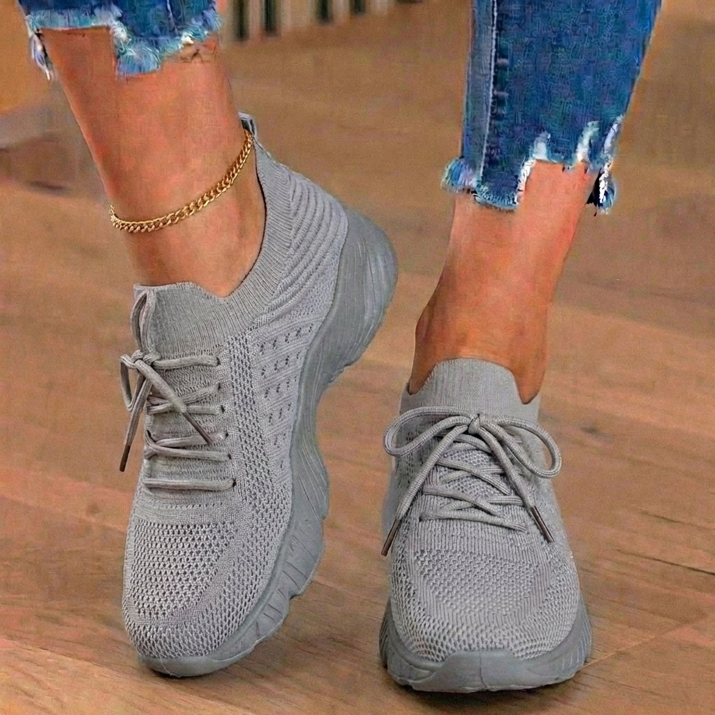 Orthopädische Strick-High-Top-Sneaker - Schnürverschluss und Sockenpassform-Kragen