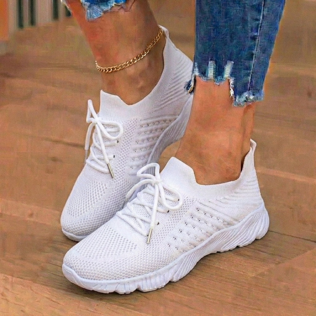 Orthopädische Strick-High-Top-Sneaker - Schnürverschluss und Sockenpassform-Kragen