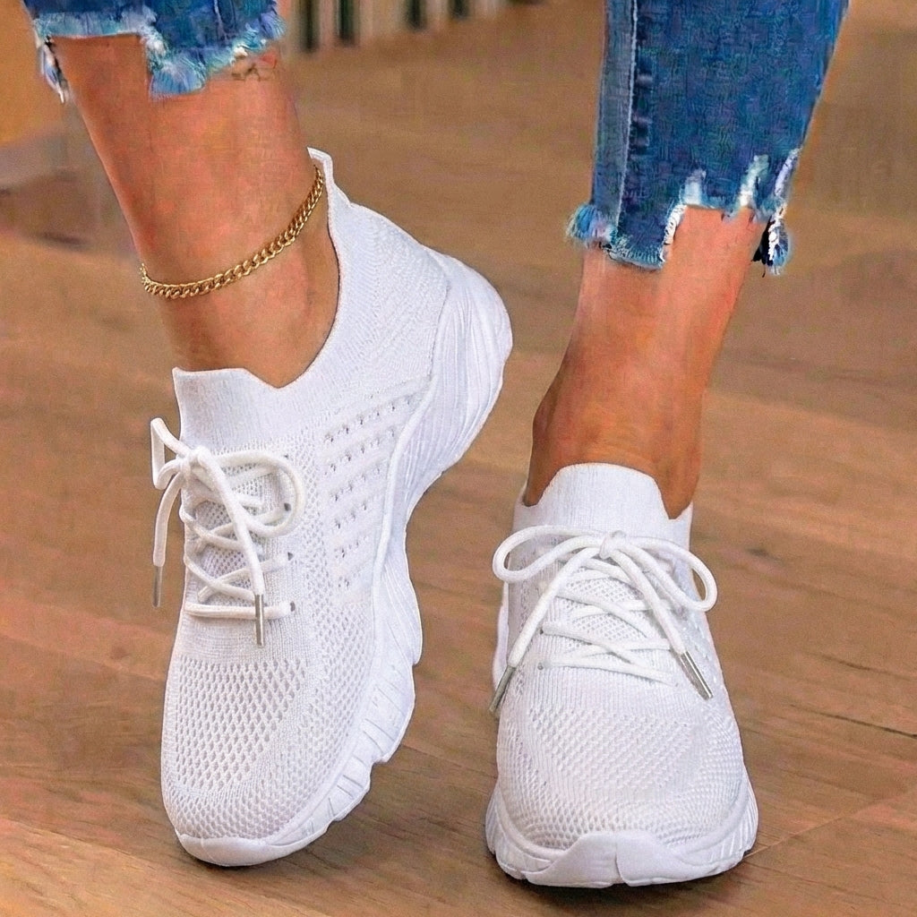 Orthopädische Strick-High-Top-Sneaker - Schnürverschluss und Sockenpassform-Kragen