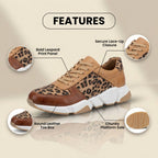 Orthopädische Leder-Plateau-Sneaker - Leoparden-Print-Paneele und Schnürverschluss