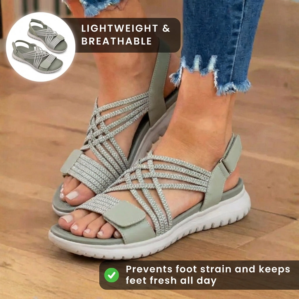 Orthopädische Sandalen aus Mischmaterial - Überkreuzriemen und zweifarbiges Design