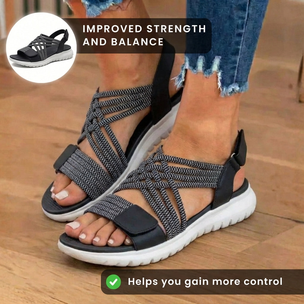 Orthopädische Sandalen aus Mischmaterial - Überkreuzriemen und zweifarbiges Design