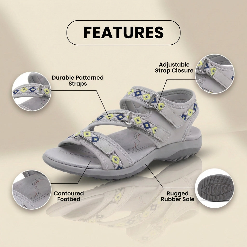 Orthopädische Kunststoff-Sandalen - Tribal-Print-Riemen und mehrfach verstellbarer Schnallenverschluss