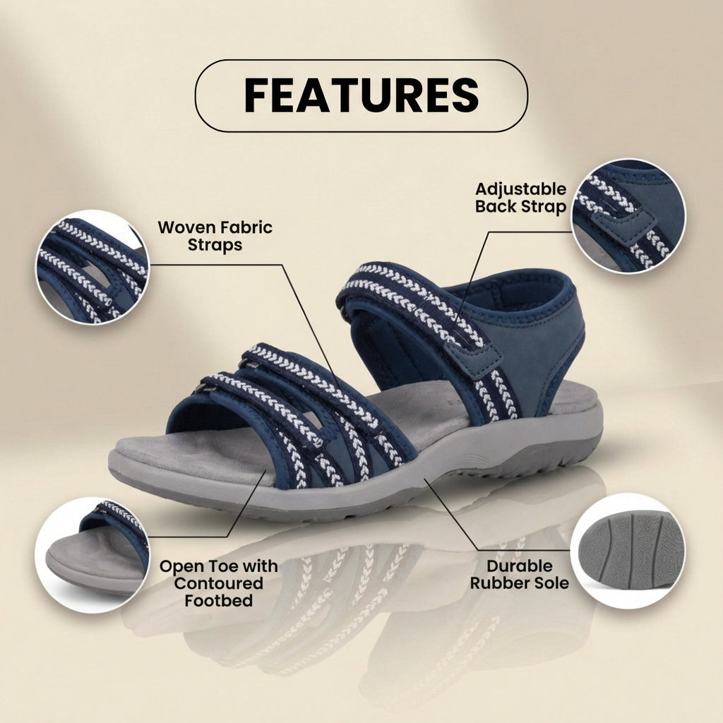 Orthopädische Stoff-Sport-Sandalen - Mehrriemen-Design und geflochtene Trim-Akzente