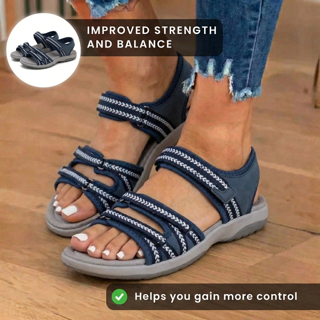 Orthopädische Stoff-Sport-Sandalen - Mehrriemen-Design und geflochtene Trim-Akzente