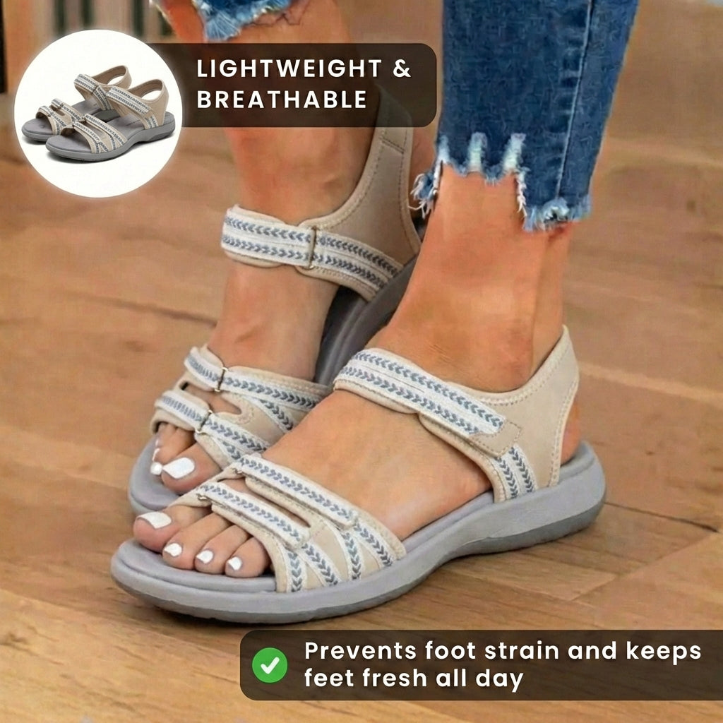 Orthopädische Stoff-Sport-Sandalen - Mehrriemen-Design und geflochtene Trim-Akzente