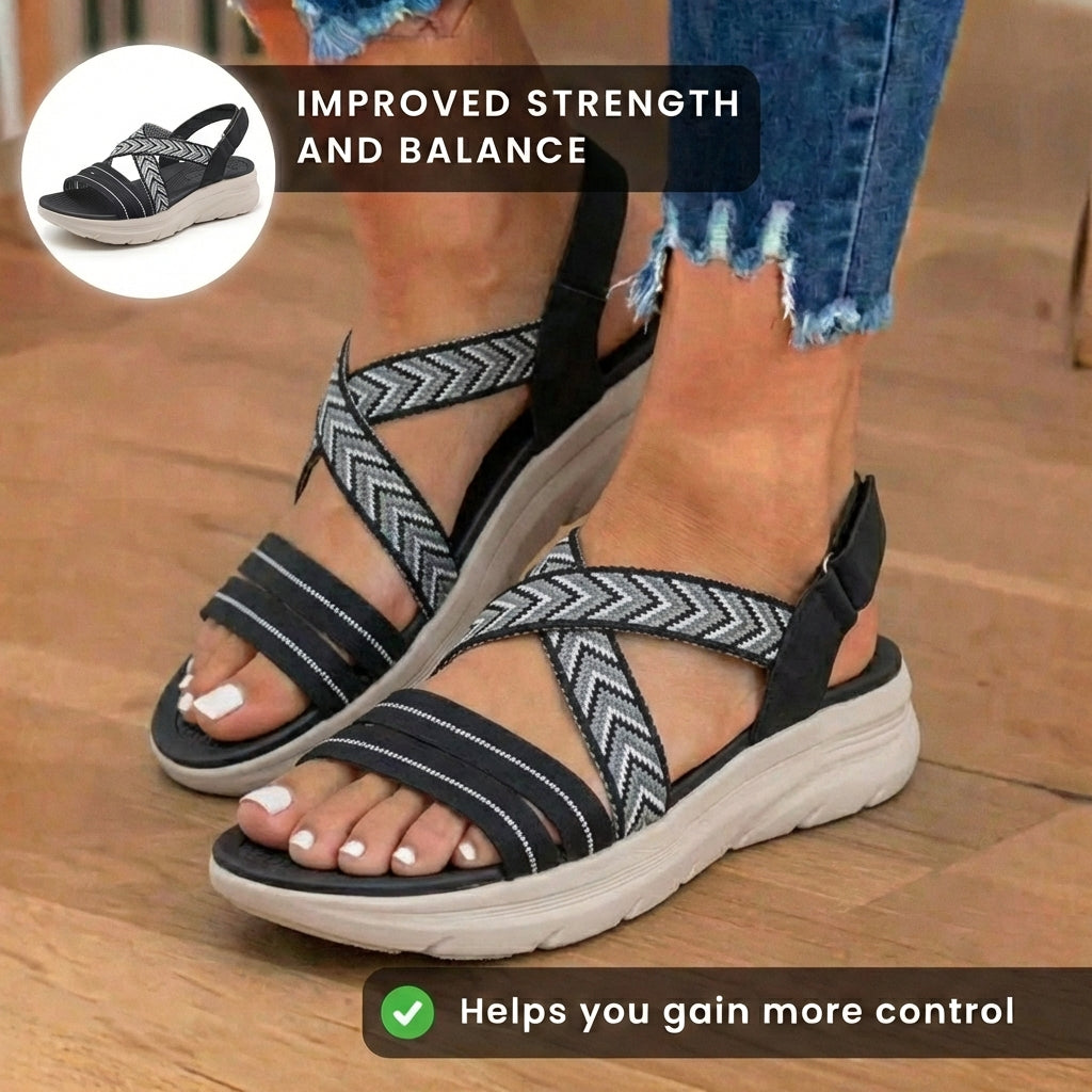 Orthopädische Stricksandalen - Chevron-Muster-Riemen und Mehrriemen-Stützsystem