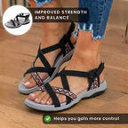 Orthopädische Textil-Sandalen - bohemisches Riemen-Design und geometrische Trim-Details