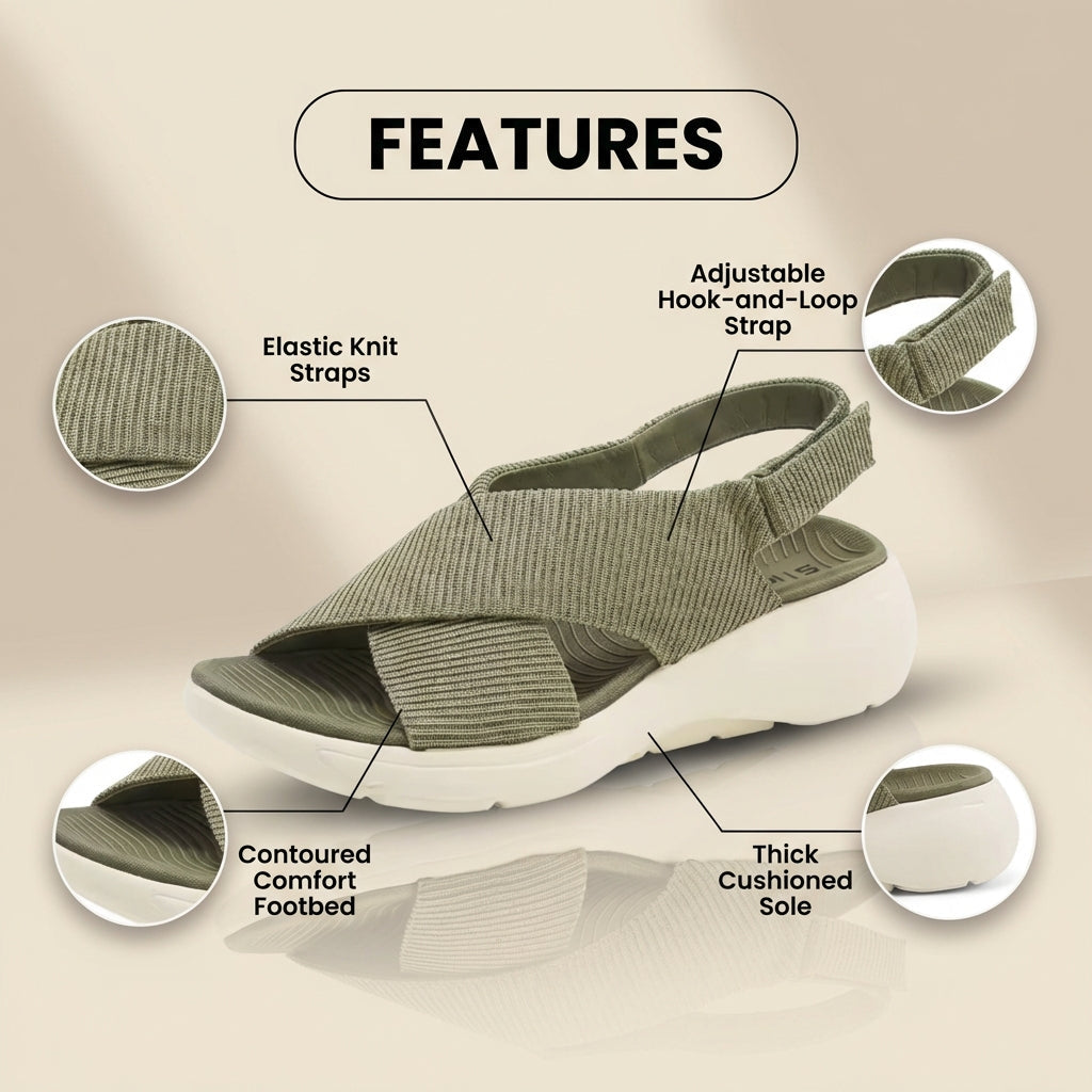 Orthopädische Strickstoff-Sandalen - Überkreuzriemen-Design und Plateau-Sohle mit Polsterung