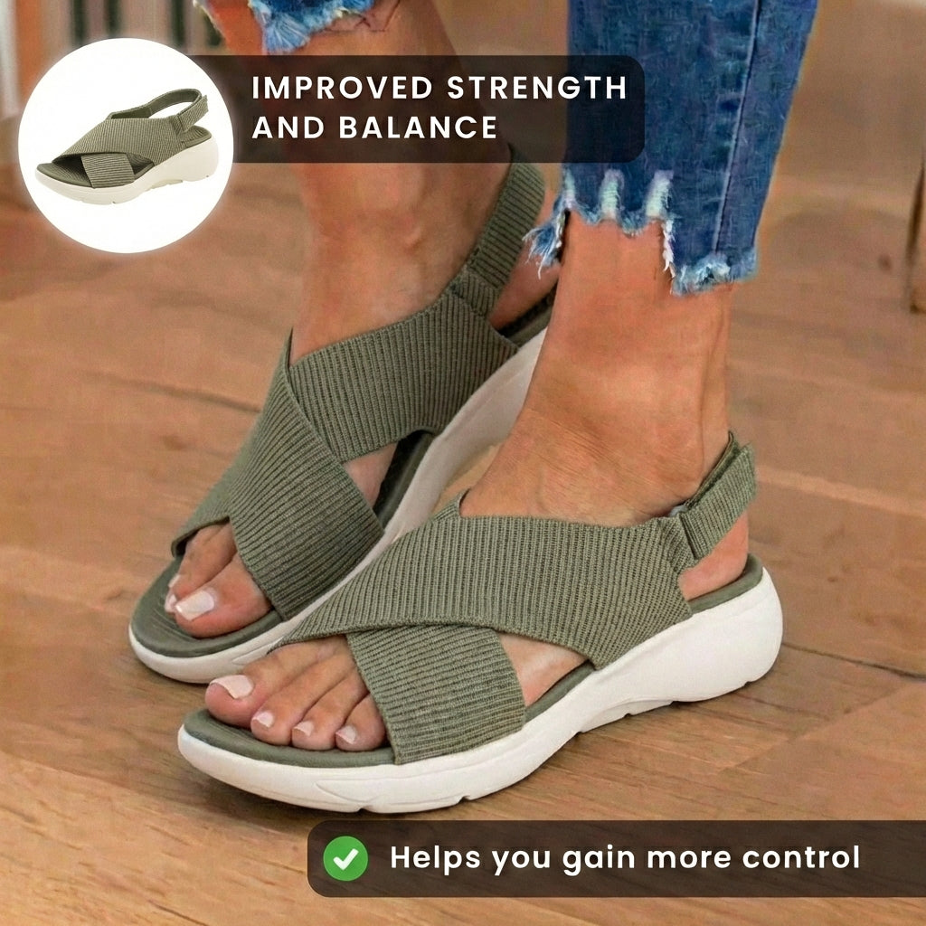Orthopädische Strickstoff-Sandalen - Überkreuzriemen-Design und Plateau-Sohle mit Polsterung