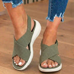 Orthopädische Strickstoff-Sandalen - Überkreuzriemen-Design und Plateau-Sohle mit Polsterung