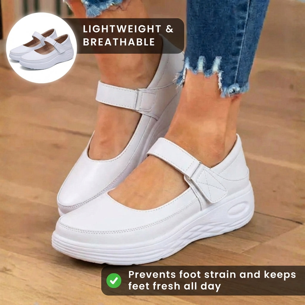 Orthopädische Leder-Mary-Jane-Schuhe - verstellbarer Riemenverschluss und Plateau-Komfortsohle
